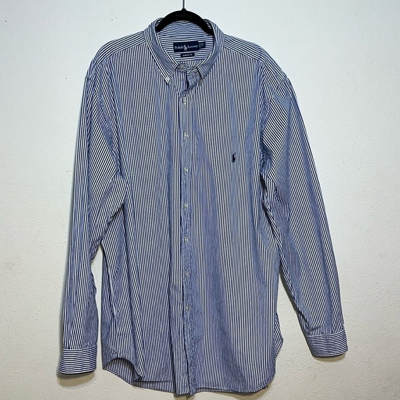 Ralph Lauren Classic Fit Blue White Stripped Button Down Long Sleeve Shirt 2XLT - Picture 1 of 10